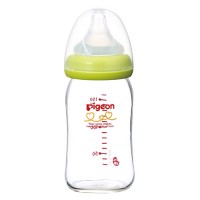 Pigeon 日本原装进口 贝亲母乳实感宽口径玻璃奶瓶 配SS奶嘴160ml - 绿色